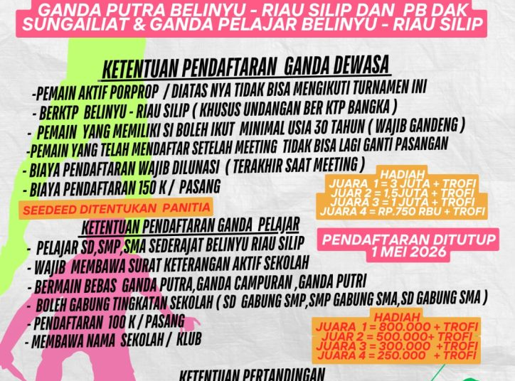 Turnamen Badminton GOR Cup I Belinyu 2026 Resmi Dibuka, Perebutkan Jutaan Rupiah dan Trofi